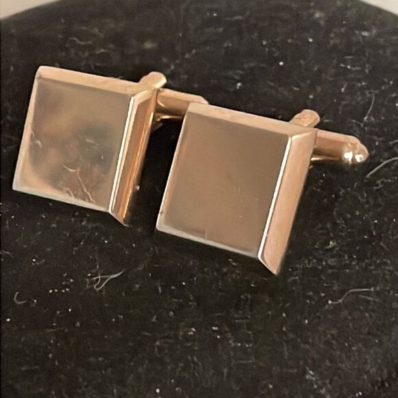 Vintage 1950s MCM Hickok USA engravable square gold tone bullet back cuff links - Picture 5 of 16